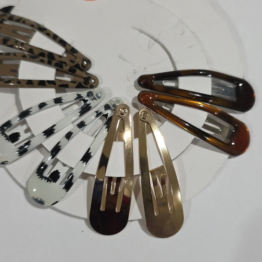 Leopard, Tortoise & Geometric Hair Clip Set – Brown, Black, White & Gold Tones